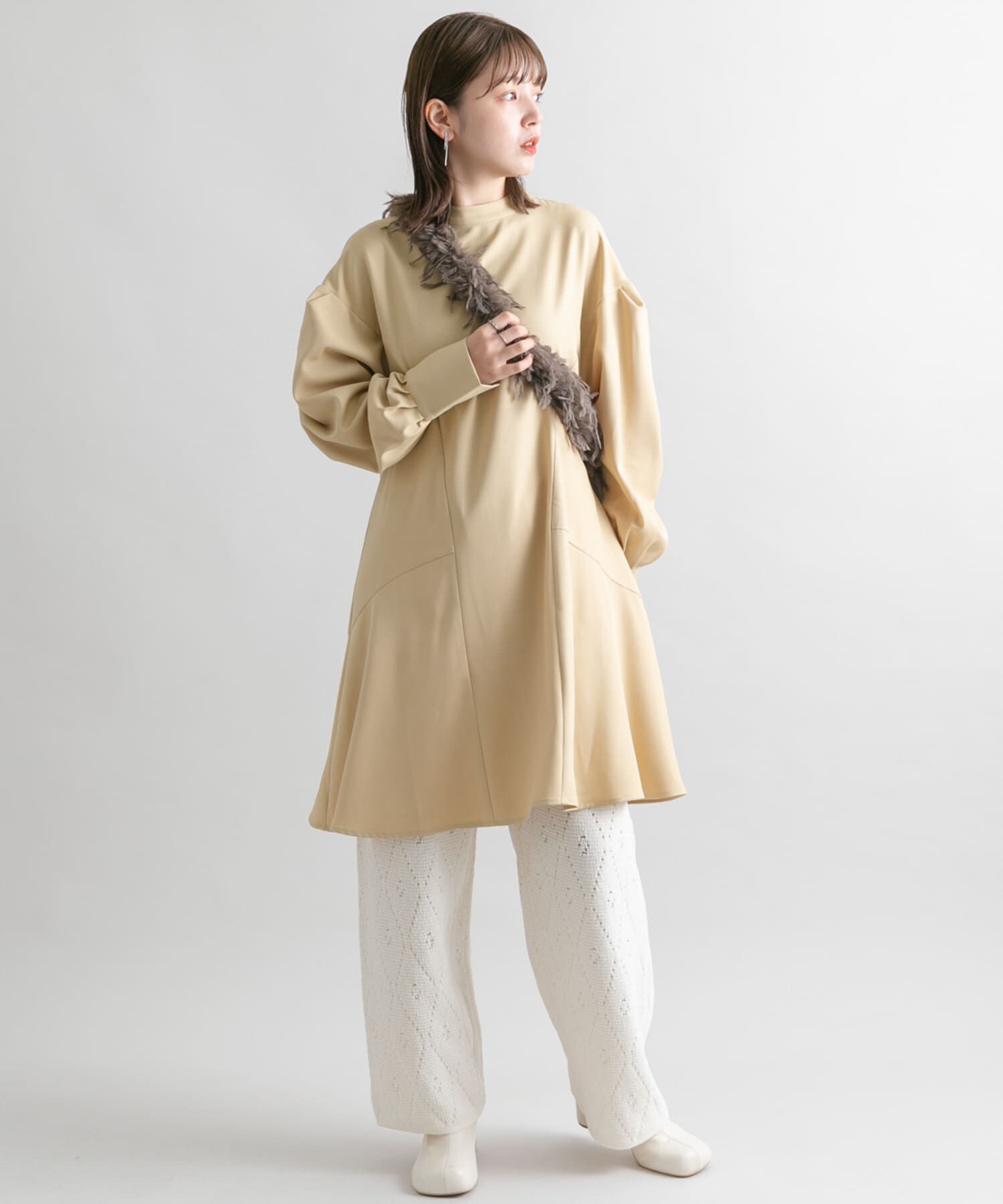  「タックスリーブミニワンピース」|ワンピース|