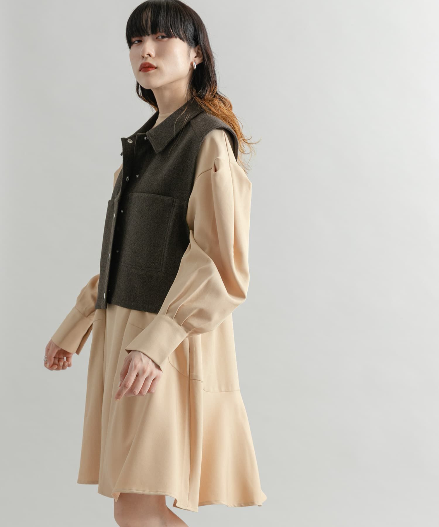  「タックスリーブミニワンピース」|ワンピース|