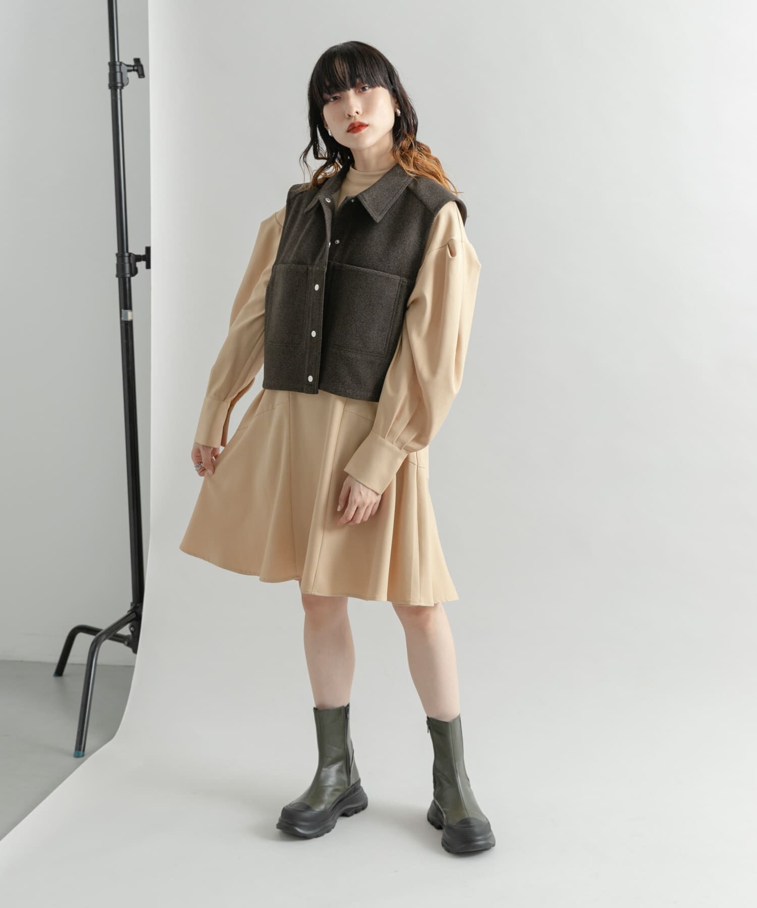  「タックスリーブミニワンピース」|ワンピース|