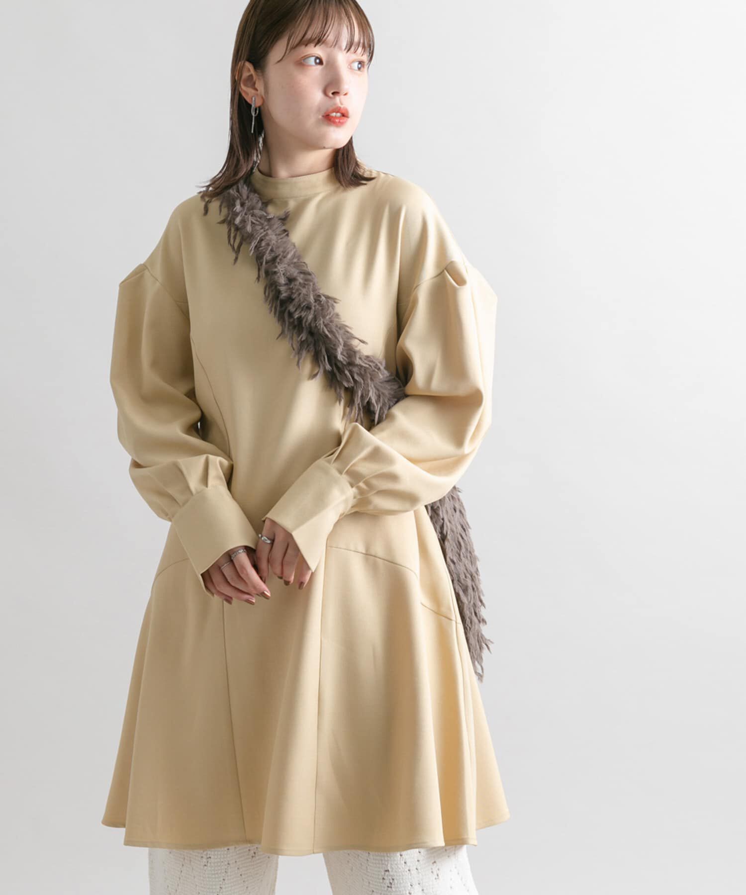  「タックスリーブミニワンピース」|ワンピース|