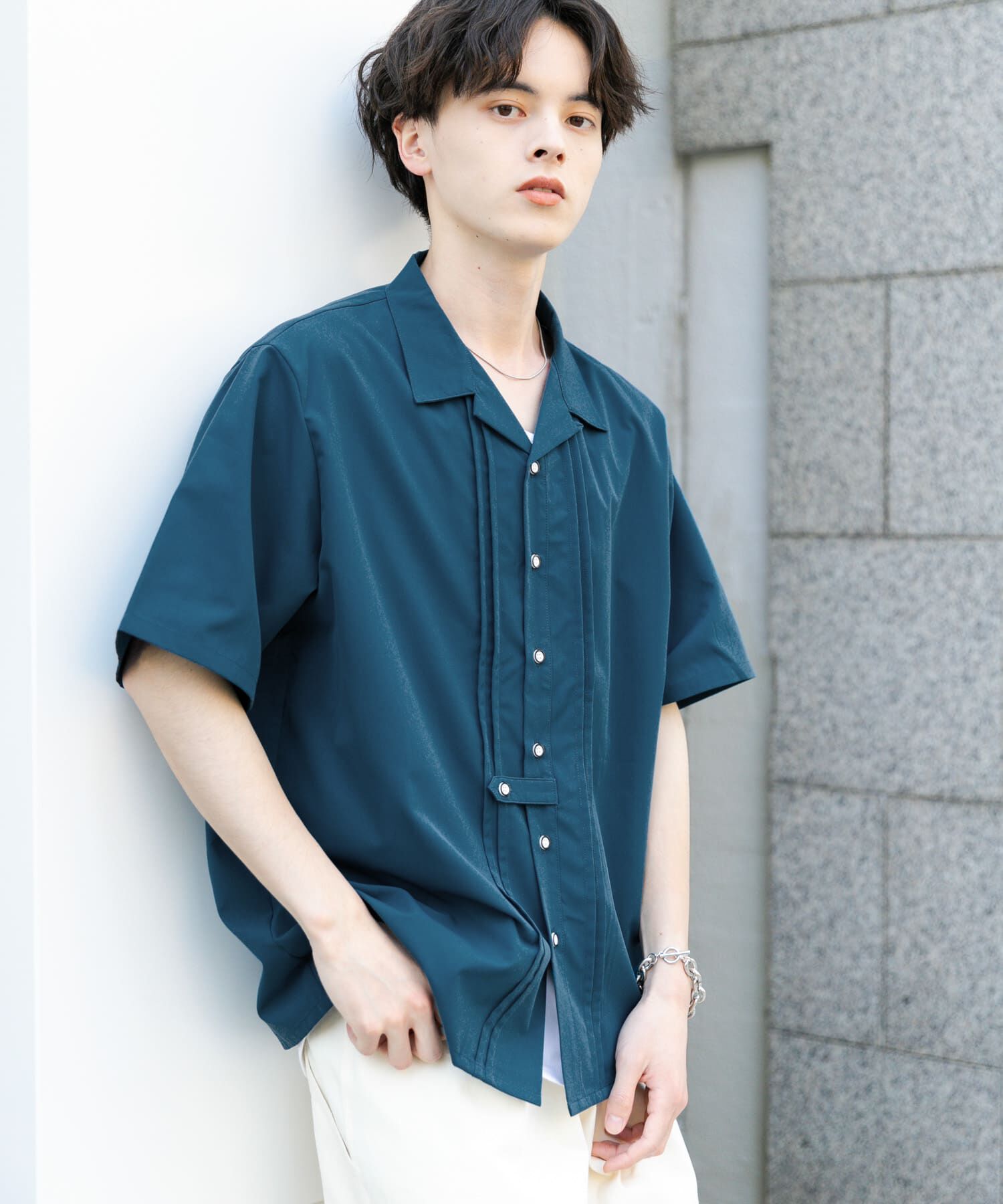 SENSE OF PLACE by URBAN RESEARCH「デザインオープンカラーショートスリーブシャツ」|シャツ・ブラウス|ブルー