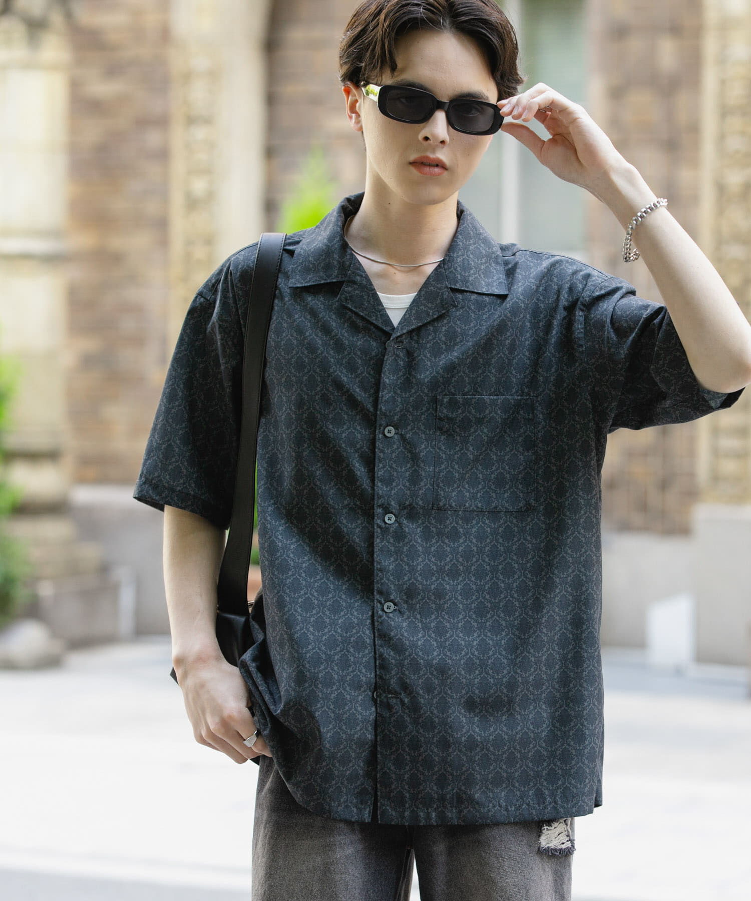 SENSE OF PLACE by URBAN RESEARCH「ダマスクオープンカラーショートスリーブシャツ」|シャツ・ブラウス|