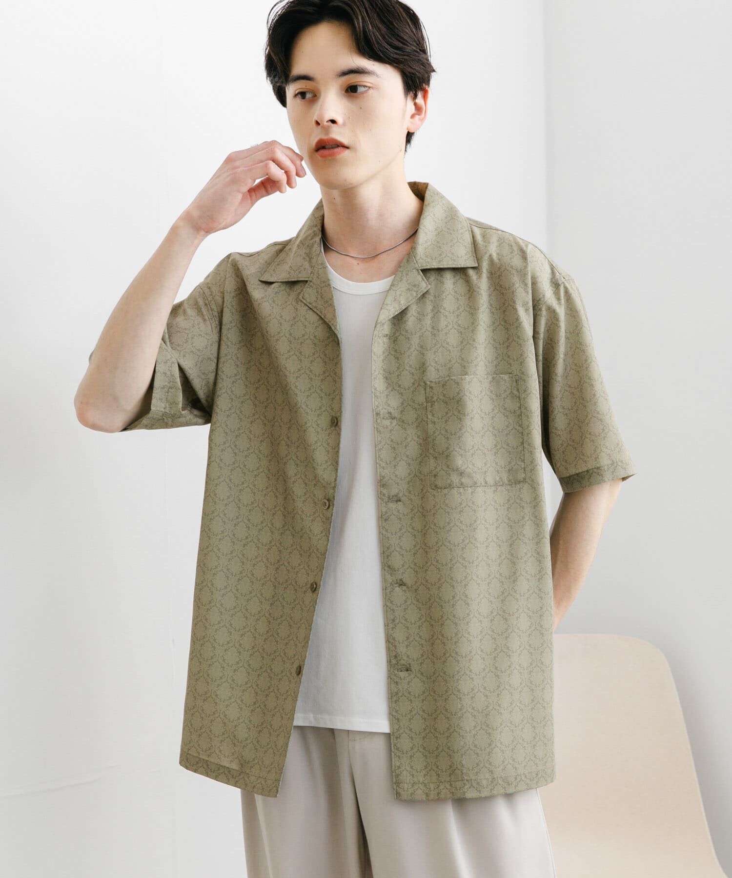 SENSE OF PLACE by URBAN RESEARCH「ダマスクオープンカラーショートスリーブシャツ」|シャツ・ブラウス|