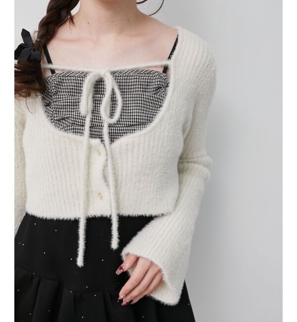  「キャミ&times;シャギーショートカーデセット」|カーディガン|