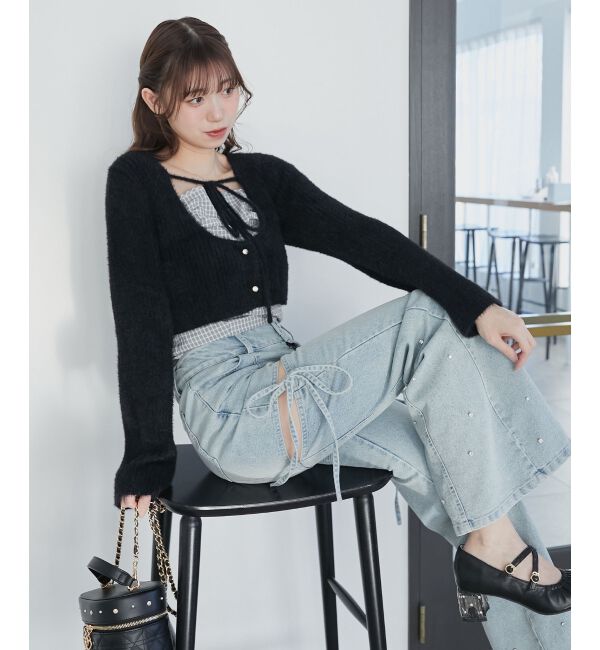  「キャミ&times;シャギーショートカーデセット」|カーディガン|
