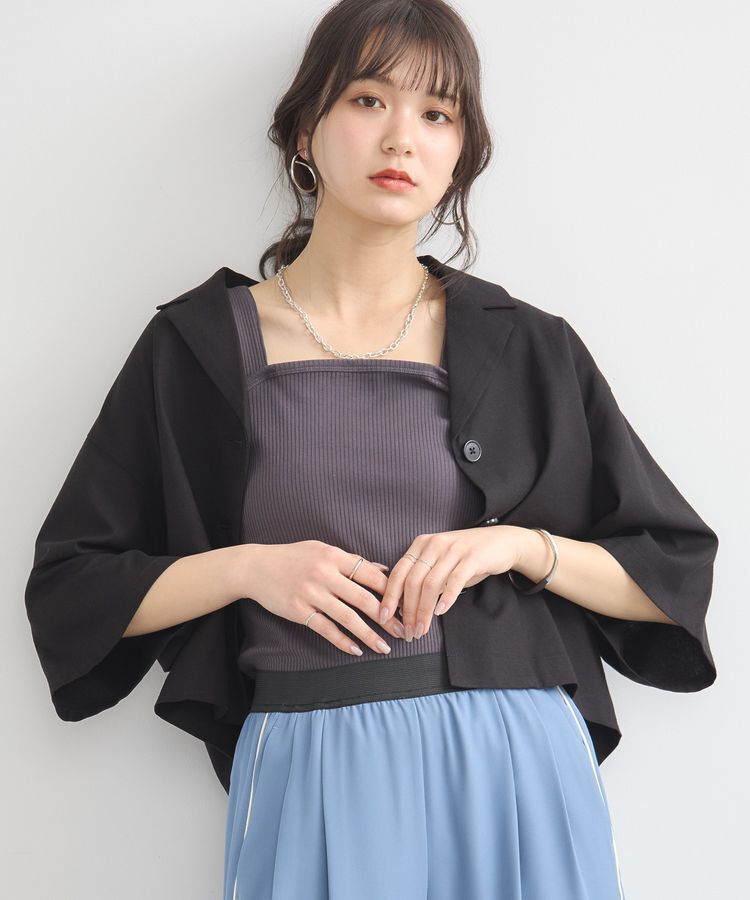 earth music&ecology「リラックスシャツジャケット / リネン混」|テーラードジャケット|Black