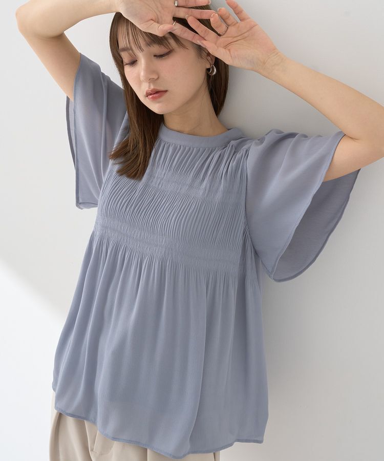 earth music&ecology「マジョリカプリーツ半袖ブラウス」|シャツ・ブラウス|