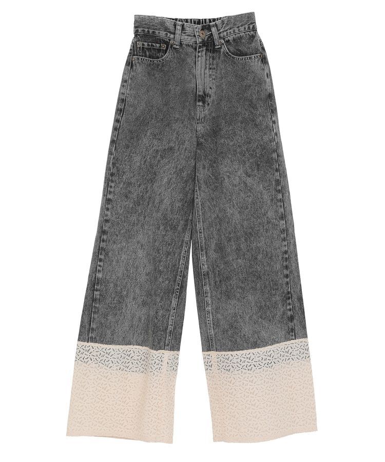earth music&ecology「裾レースデニムパンツ」|デニム|