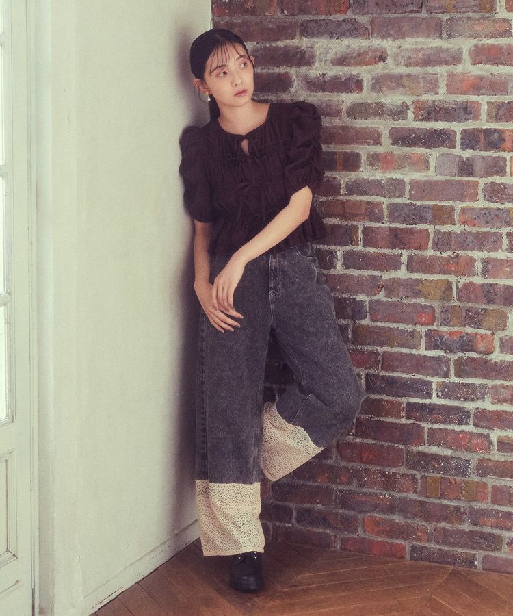 earth music&ecology「裾レースデニムパンツ」|デニム|