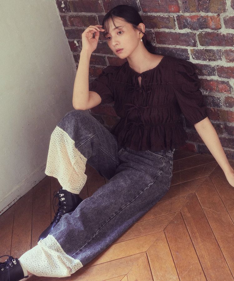 earth music&ecology「裾レースデニムパンツ」|デニム|