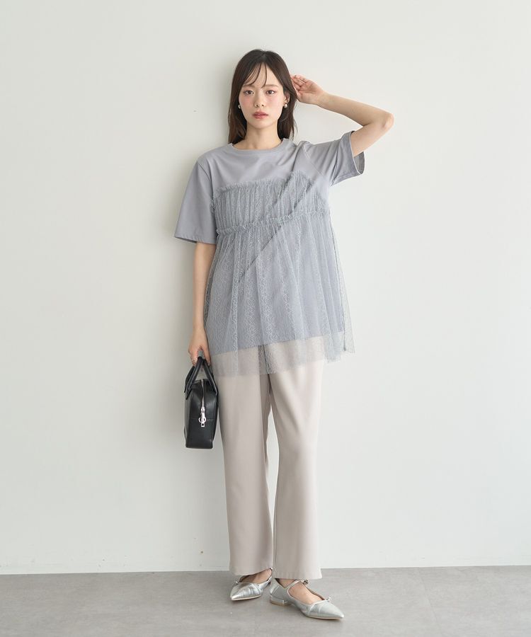 earth music&ecology「ニュアンス柄レースドッキングプルオーバー」|Tシャツ・カットソー|