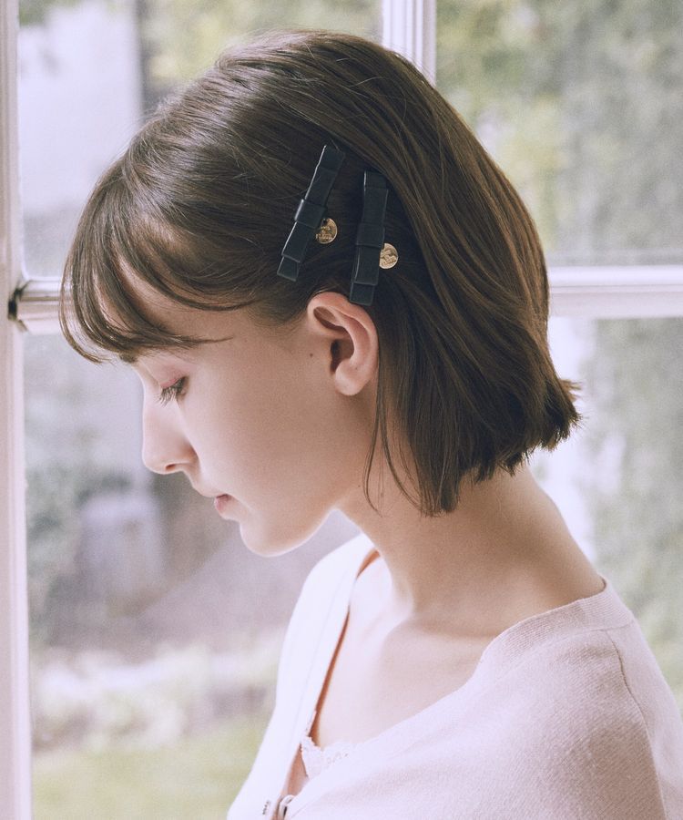 Maison de FLEUR「【2個セット】フェイクレザーリボンクリップセット」|その他|ブラック