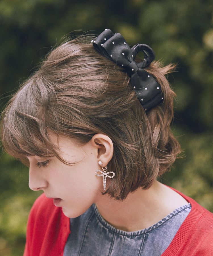 Maison de FLEUR「ビジューグログランリボンバンスクリップ」|その他|ブラック