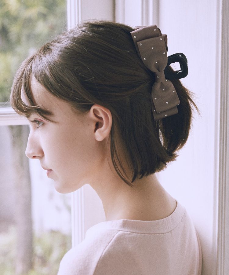 Maison de FLEUR「ビジューグログランリボンバンスクリップ」|その他|ブラウン