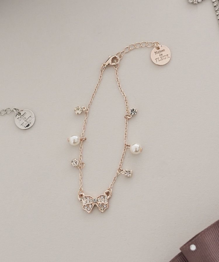 Maison de FLEUR「【サイズ調節可】リボンパールブレスレット」|ブレスレット・バングル|ピンクゴールド