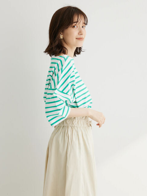  「ボーダーボートネック7分袖プルオーバー」|Tシャツ・カットソー|