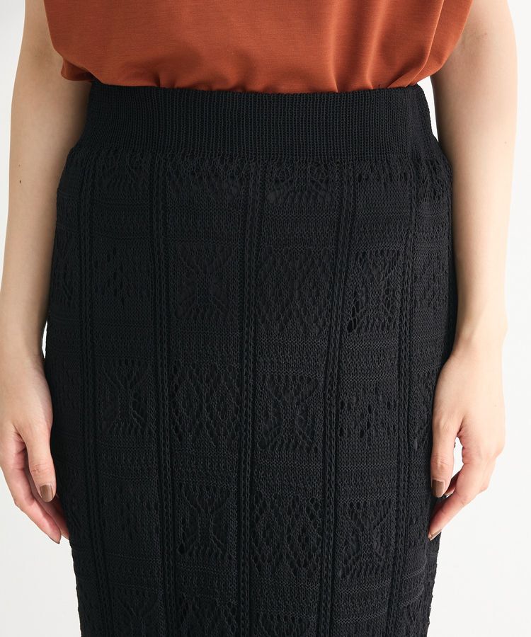 Green Parks「透かし柄ニットレースIラインスカート」|タイト|