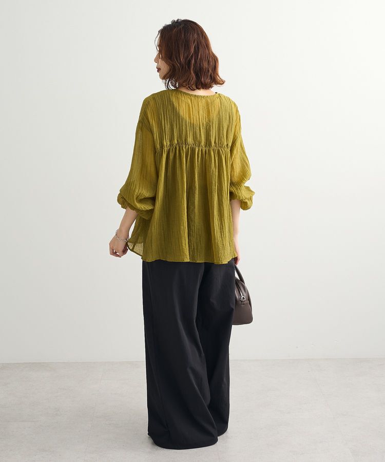 Green Parks「Vネックフリルシアープリーツブラウス」|シャツ・ブラウス|