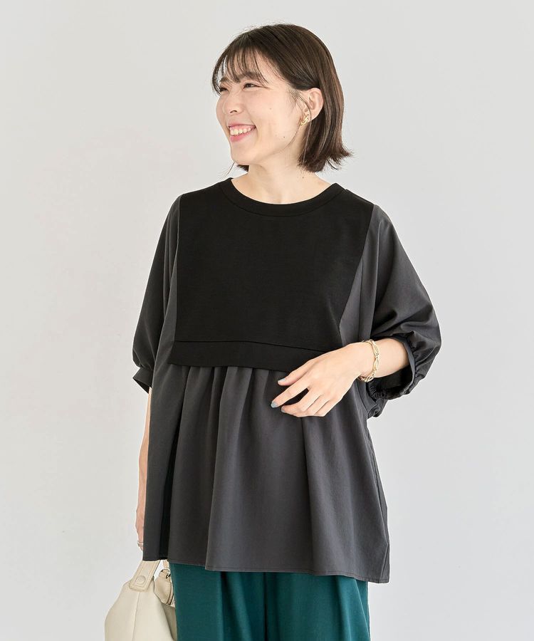 Green Parks「ベスト風7分袖ドッキングプルオーバー」|Tシャツ・カットソー|Black