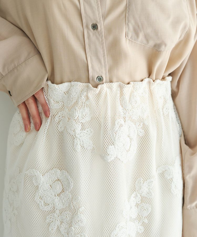 YECCA VECCA「フラワー柄刺繍メッシュスカート」|スカート|