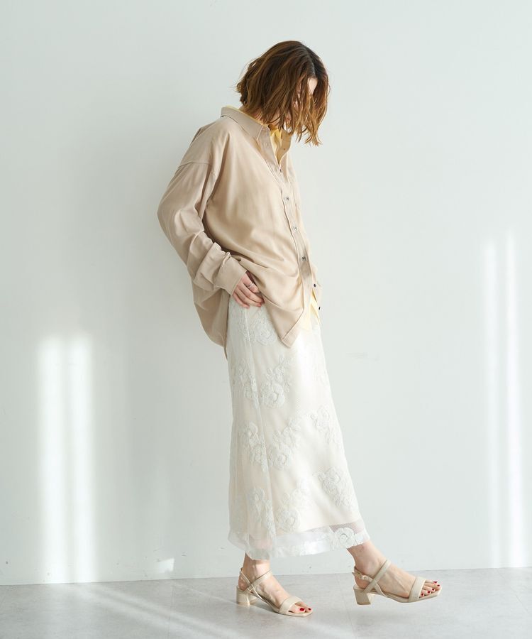 YECCA VECCA「フラワー柄刺繍メッシュスカート」|スカート|