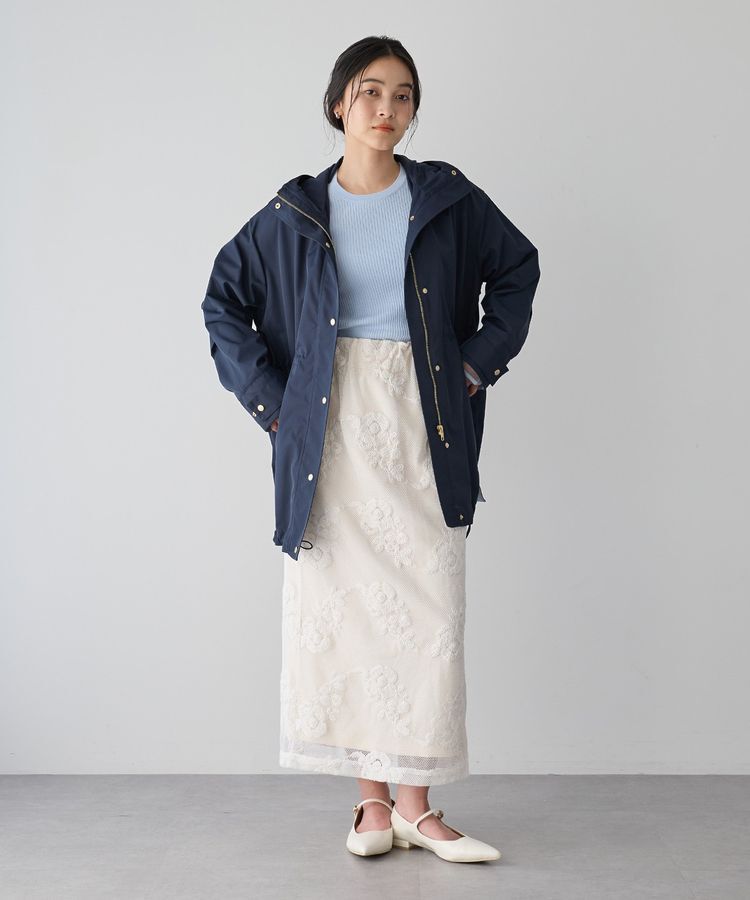 YECCA VECCA「フラワー柄刺繍メッシュスカート」|スカート|