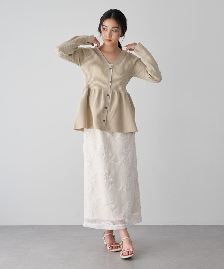 YECCA VECCA「フラワー柄刺繍メッシュスカート」|スカート|