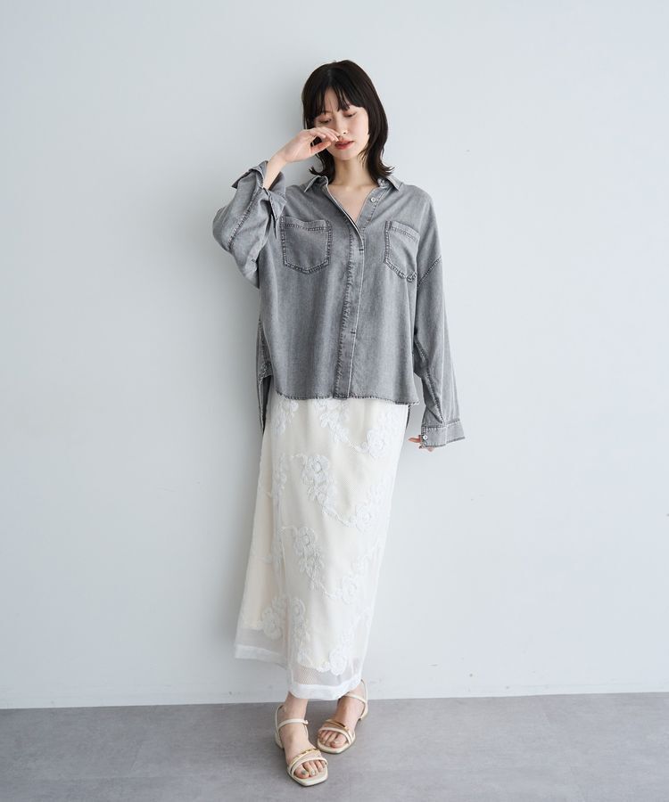 YECCA VECCA「フラワー柄刺繍メッシュスカート」|スカート|