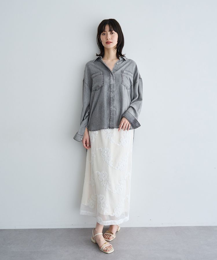 YECCA VECCA「フラワー柄刺繍メッシュスカート」|スカート|