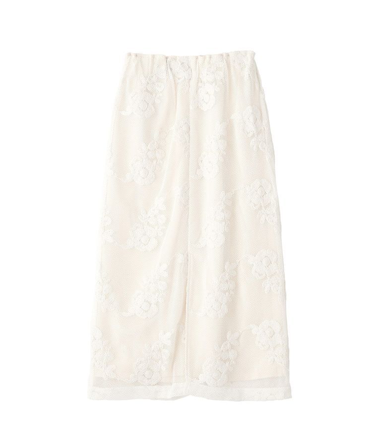 YECCA VECCA「フラワー柄刺繍メッシュスカート」|スカート|