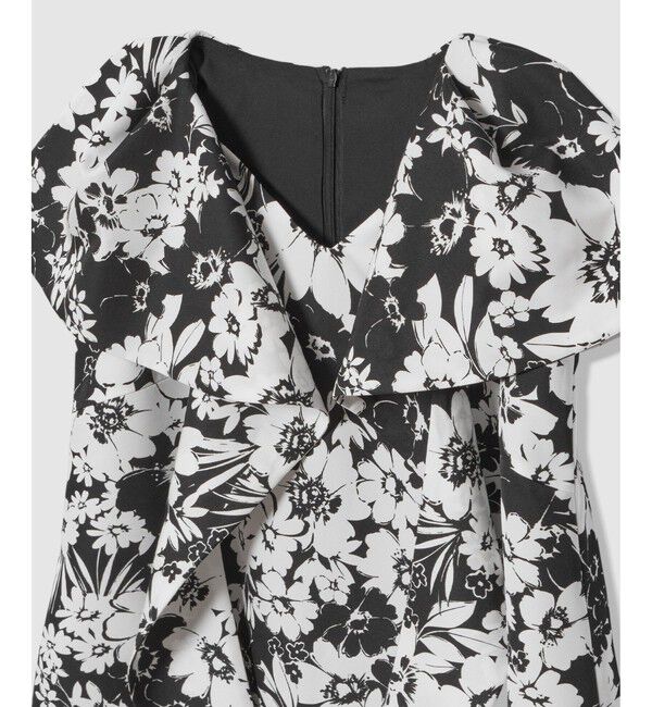 LOULOU WILLOUGHBY「【LOULOU WILLOUGHBY】モノトーンフラワープリントリボンワンピース」|ワンピース|