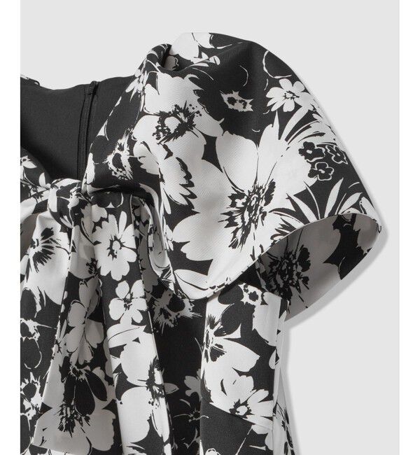 LOULOU WILLOUGHBY「【LOULOU WILLOUGHBY】モノトーンフラワープリントリボンワンピース」|ワンピース|