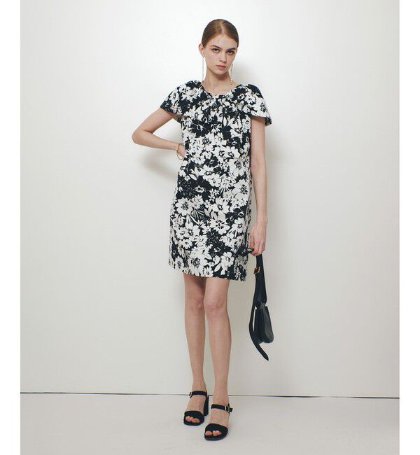 LOULOU WILLOUGHBY「【LOULOU WILLOUGHBY】モノトーンフラワープリントリボンワンピース」|ワンピース|