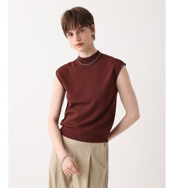 allureville「ソウバリモックネックフレンチスリーブプルオーバー」|ニット・セーター|ブラウン