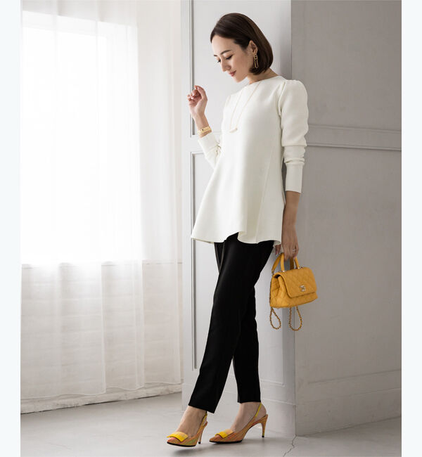 ur's「【星玲奈さんコラボアイテム】パフスリーブペプラムニットトップス」|ニット・セーター|