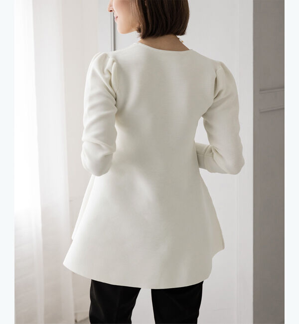 ur's「【星玲奈さんコラボアイテム】パフスリーブペプラムニットトップス」|ニット・セーター|