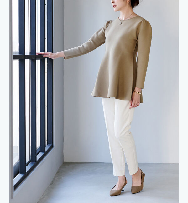 ur's「【星玲奈さんコラボアイテム】パフスリーブペプラムニットトップス」|ニット・セーター|