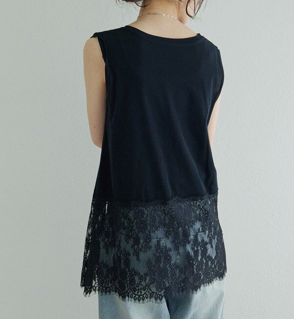  「レースヘムノースリーブカットソー」|キャミソール|