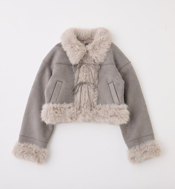  「【リボン取り外し可能】フェイクムートンリボンアウター」|ダウンベスト・ベスト|