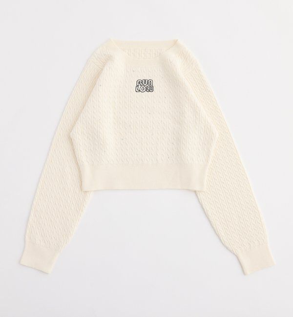  「キラキラ付ロゴ刺繍ケーブルニット」|ニット・セーター|