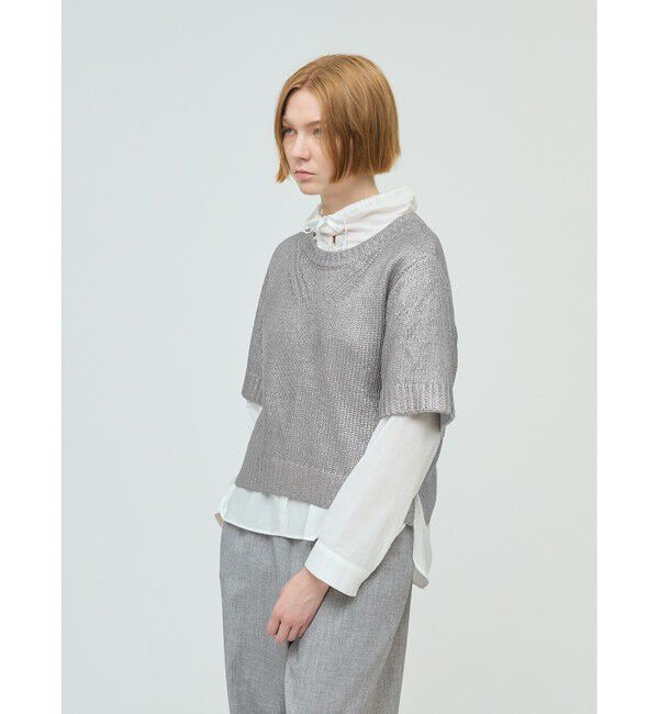 mizuiro ind「mizuiro ind 箔プリントハーフスリーブプルオーバー」|ニット・セーター|