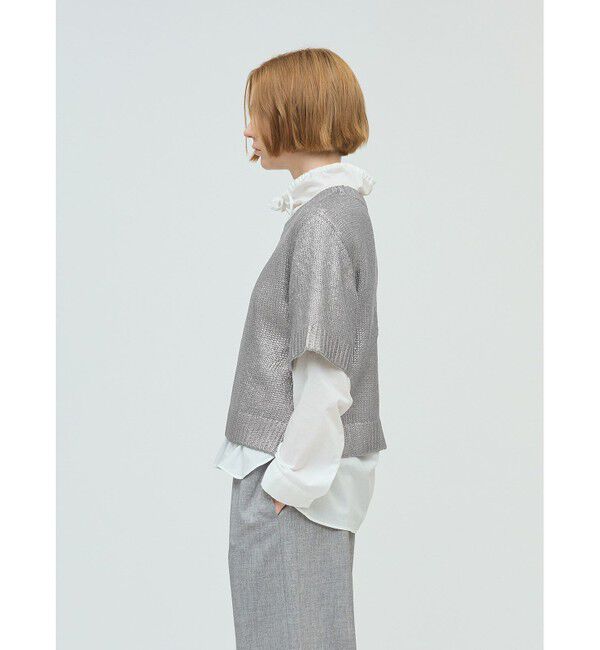 mizuiro ind「mizuiro ind 箔プリントハーフスリーブプルオーバー」|ニット・セーター|