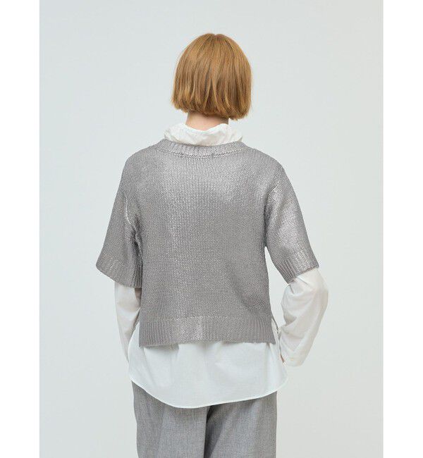 mizuiro ind「mizuiro ind 箔プリントハーフスリーブプルオーバー」|ニット・セーター|