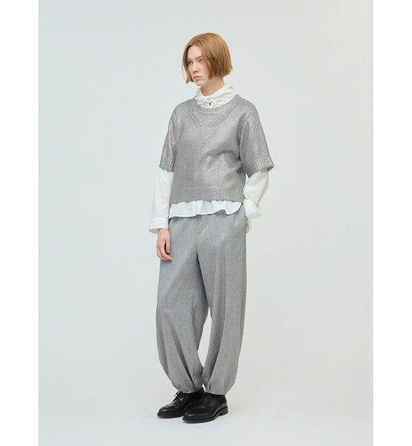 mizuiro ind「mizuiro ind 箔プリントハーフスリーブプルオーバー」|ニット・セーター|