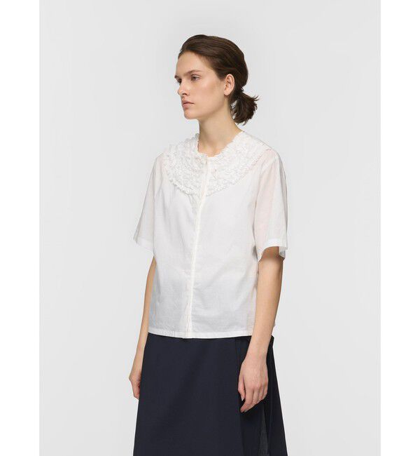 mizuiro ind「mizuiro ind フリルデザインクルーネックシャツ」|シャツ・ブラウス|