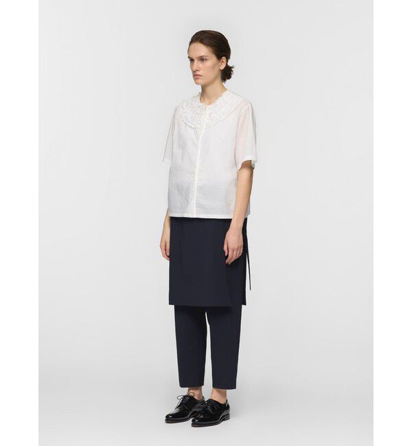 mizuiro ind「mizuiro ind フリルデザインクルーネックシャツ」|シャツ・ブラウス|