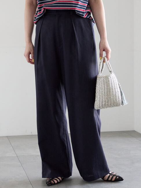Te chichi「レーヨンリネンストレートパンツ」|その他|ネイビー
