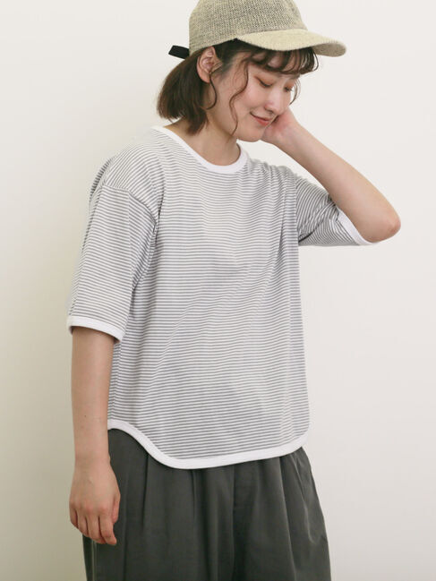 Samansa Mos2「◎ラウンドヘムボーダーカットソー」|Tシャツ・カットソー|グレー