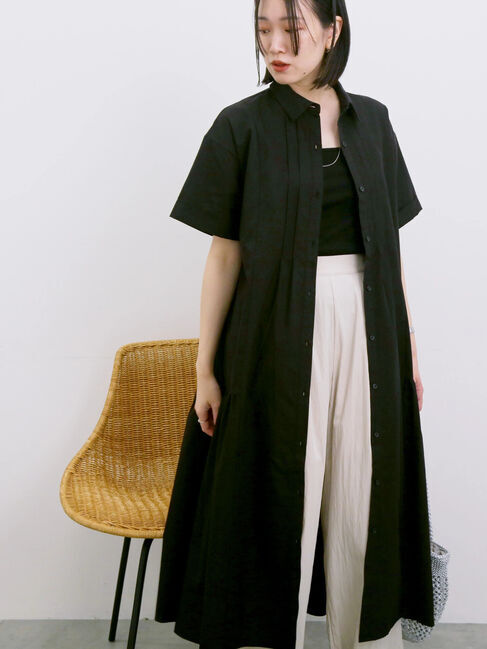 Samansa Mos2 blue「◎サイドギャザーシャツワンピース」|ワンピース|ブラック