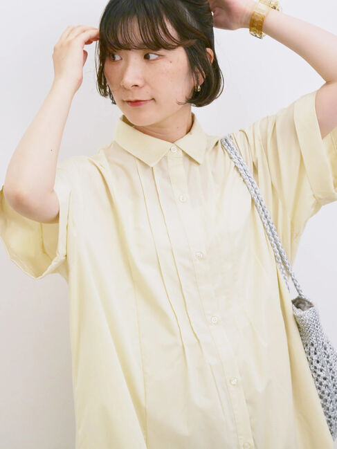 Samansa Mos2 blue「◎サイドギャザーシャツワンピース」|ワンピース|